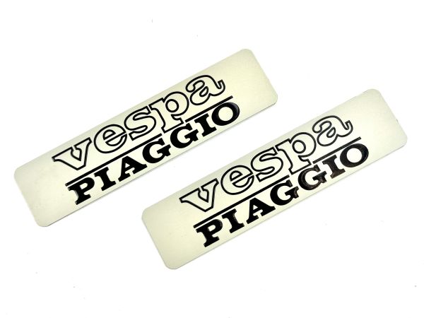 2 Stück Piaggio Vespa Ciao + Bravo Aluminium Aufkleber Emblem Schriftzug Tank Logo Plakette Schild