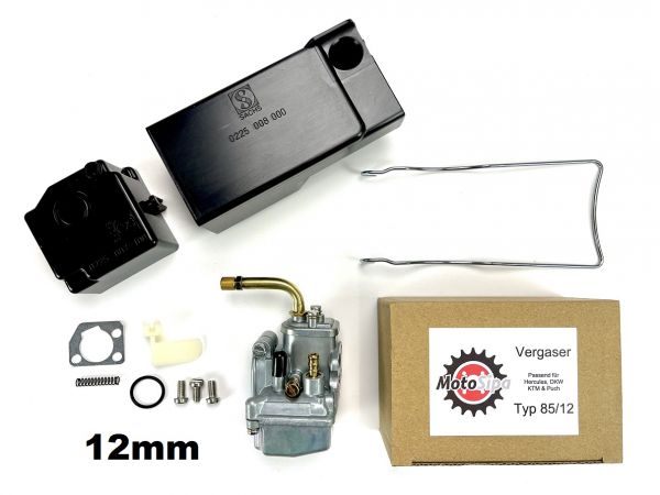 SET Tuning Vergaser 12mm + Luftfilterkasten, Ansaugdose mit Filter und Bügel
