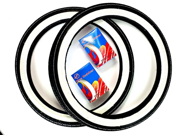 16 Zoll SET 2 Weißwand Reifen mit Schlauch 2.25 bzw. 2 1/4 x 16 Weißband KENDA