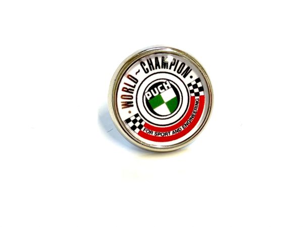 Button mit Pin 2cm PUCH Logo World Champion