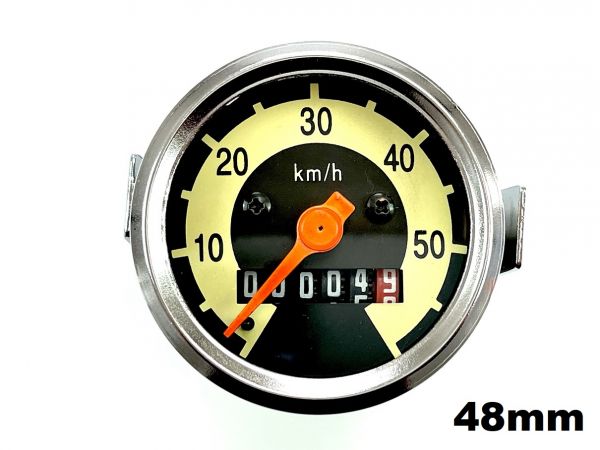 Nostalgie Tacho 50km/h / Tachometer 48mm Durchmesser creme / schwarz