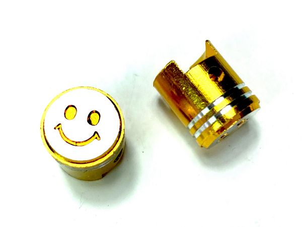 Ventilkappen Design Alu Kolben gold (mit Smiley)