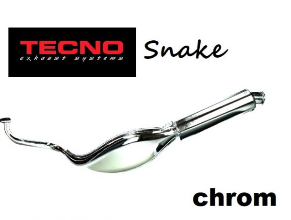 Tecno Snake Rennauspuff Puch Maxi S N E50 inkl. Krümmer mit Flanschanschluss 28mm chrom