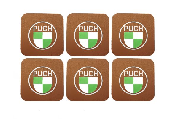 6 Untersetzer (Bierdeckel) Kunstleder mit Puch Logo