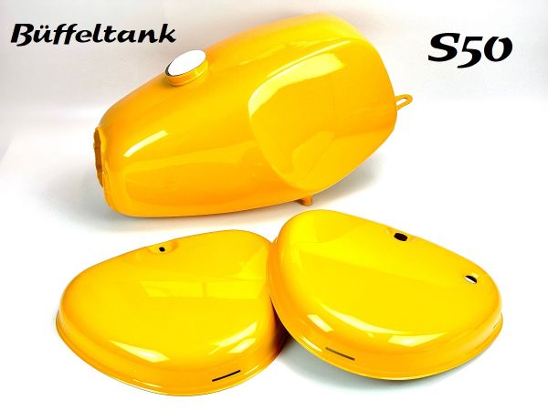 Simson S50 Büffeltank / Hochtank TANK-Set mit Seitendeckel saharabraun ockergelb