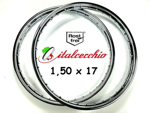 2 x Rostfreier Edelstahl poliert / Hochwertige Felgenkränze 1,50 x 17 Italcerchio Felgenbett Felge