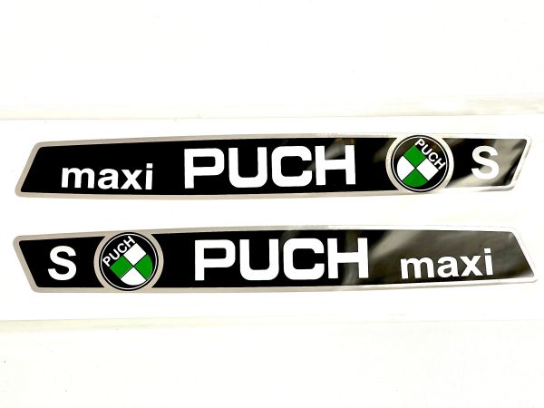 2 x Puch Maxi S Tankaufkleber Sticker chrom / schwarzAufkleber Tank