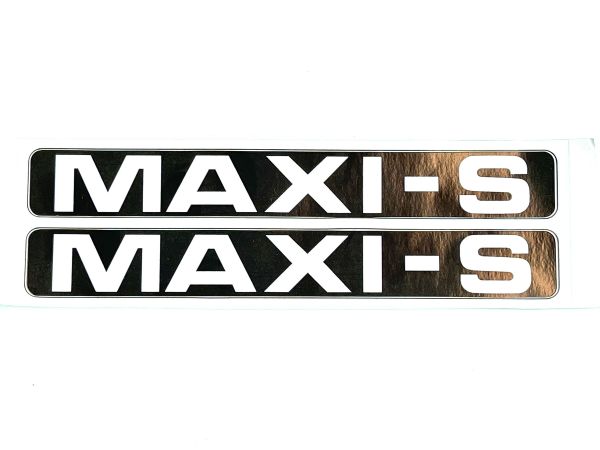 2 x Puch "Maxi S" Seitenverkleidung Aufkleber Set / Sticker schwarz - weiße Schrift